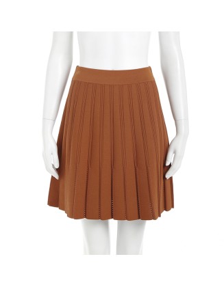 Knitwear manufacturer custom summer brown high waist elastic knit pleated women's skirt
