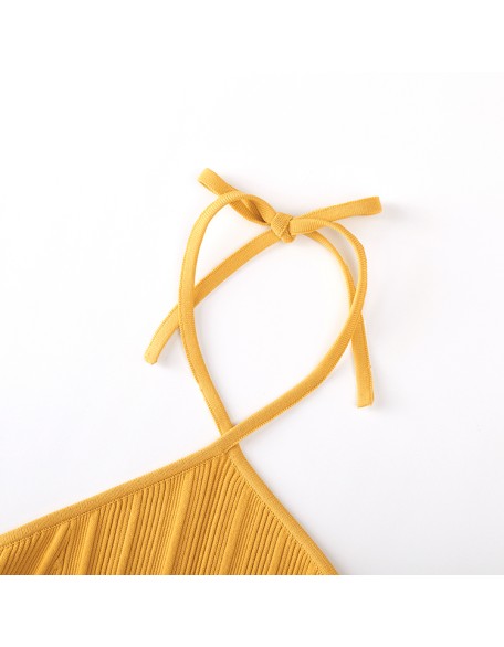 Knitwear manufacturers custom summer halter backless ribbed elegant casual gold dresses women party sweater knit women's dresses