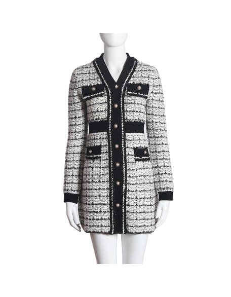 Fast delivery from stock V-neck long-sleeved plaid knitted coat ladies dresses