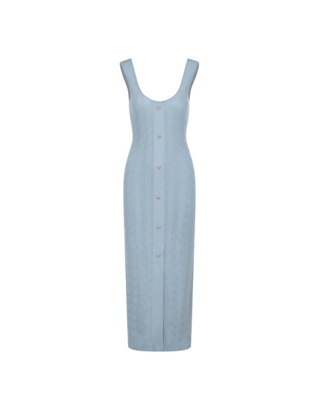 Knitwear manufacturers custom sky blue round neck sleeveless elegant casual korean dress for women sweater knit women's dresses