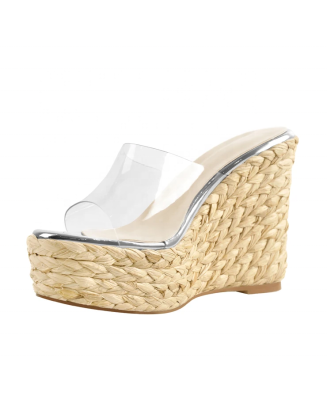 Wedge heels platform sandals shoes for women and ladies braid style Jelly upper mules footwear