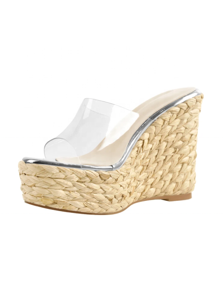 Wedge heels platform sandals shoes for women and ladies braid style Jelly upper mules footwear