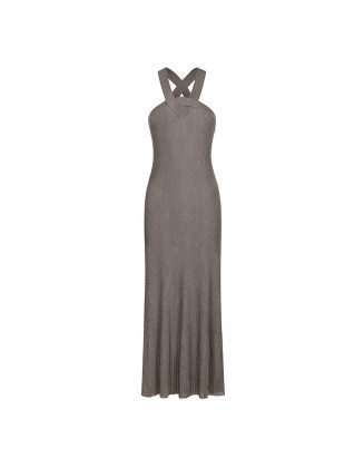 Knitwear manufacturers custom summer halter rib elegant casual dress high quality fancy clothing for women sweater knit dresses