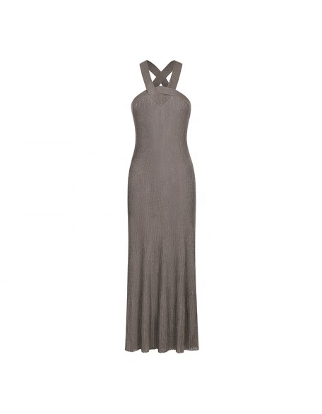 Knitwear manufacturers custom summer halter rib elegant casual dress high quality fancy clothing for women sweater knit dresses