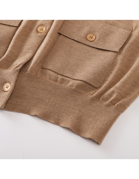 Knitwear manufacturer custom vintage pure color pockets knit jacket cardigan women's sweater