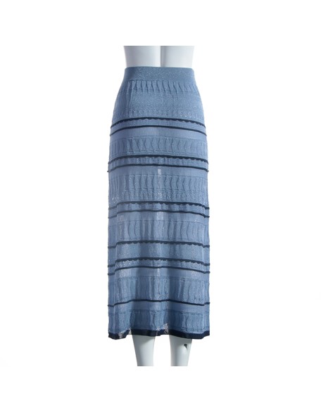 Spring 2021 New Custom Women's Women's Blue High Waist Striped Long Wrinkle Knit Skirt