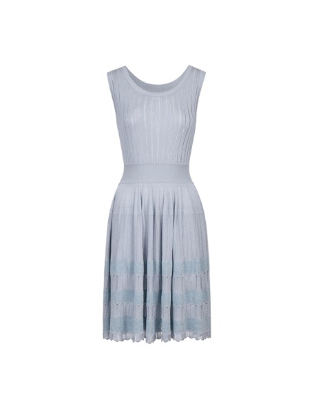 Knitwear manufacturers custom summer 2023 sleeveless casual women dress striped crew neck longer knit sweater dresses women