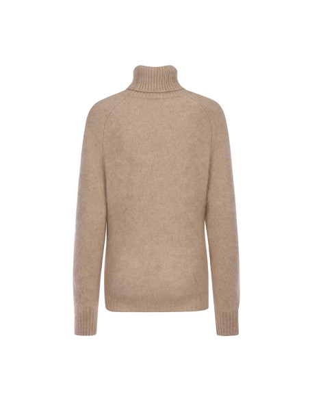 Knitwear manufacturers custom winter khaki turtleneck warm casual cashmere fluffy sweater women knit sweater