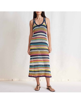 Knitwear manufacturers custom summer sleeveless hollow out sexy elegant casual oversized dresses for women sweater knit dresses