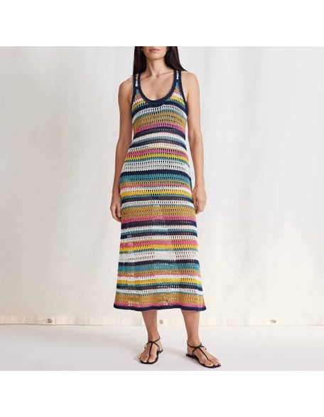Knitwear manufacturers custom summer sleeveless hollow out sexy elegant casual oversized dresses for women sweater knit dresses