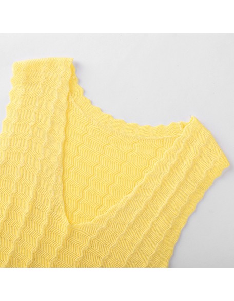Knitwear manufacturers custom summer yellow v neck sleeveless elegant casual a line dresses for women sweater knit women's dress