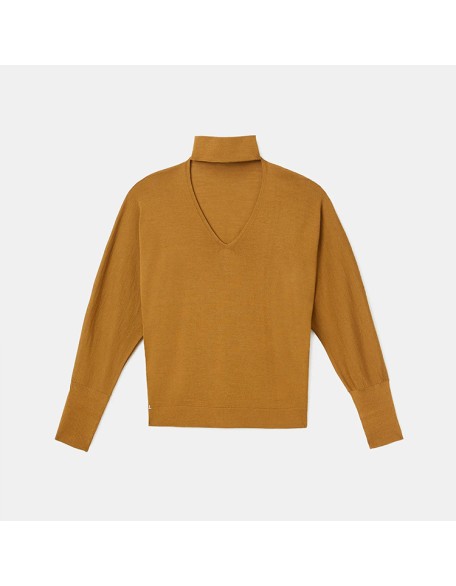 Knitwear manufacturers custom hollow out loose elegant casual 100% wool turtleneck long sleeve pullover knit sweater women
