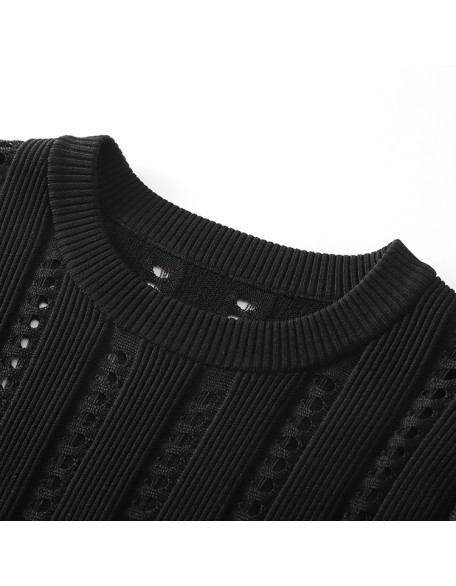 Knitwear manufacturers custom black roundneck long sleeve hollow out casual sweaters for women with design knit sweater