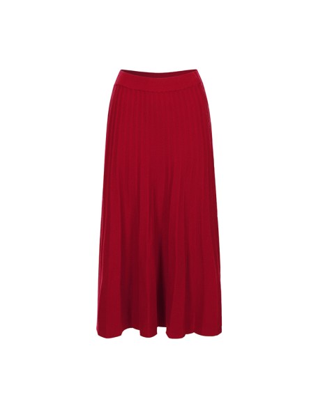 Knitwear manufacturers custom red high waist elegant casual wool blend pleated skirt maxi skirts for women long knit skirts
