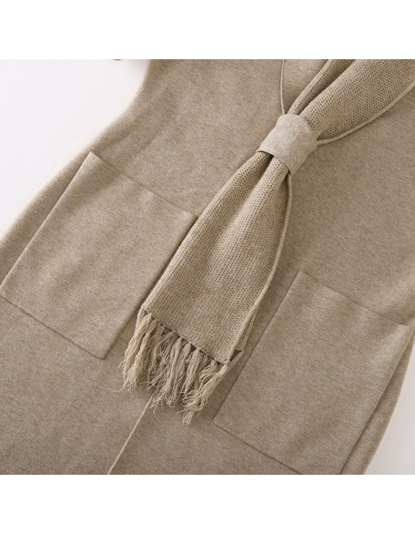 Knitwear manufacturer custom ladies temperament trench coats turn-down collar wool long women's coat