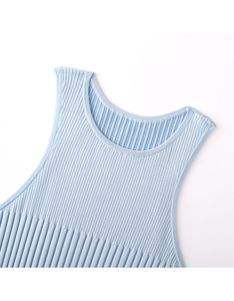 Knitwear manufacturers custom summer sleeveless sky blue elegant casual women dress 2023 formal sweater knit women's dresses