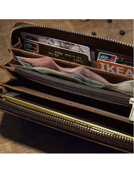 Credit Card Wallet for Men Best Quality Crazy Horse Genuine Leather Coin Purse Zipper Wallets