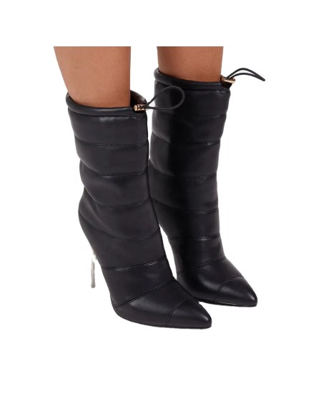Black Color PU material shoes women boots heels designer shoes for ladies customer private label add on shoes crystal heel pumps