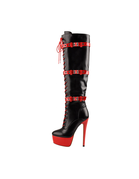 PU material round toe thigh high martin womens heeled boots shoes wholesaler in factory