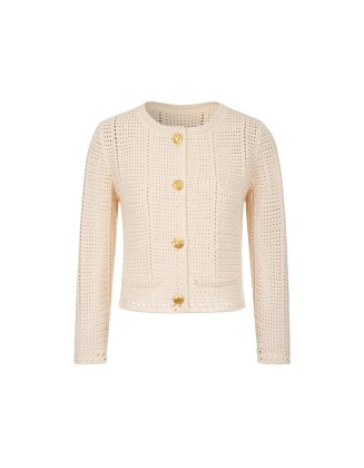 Knitwear manufacturers custom hollowout elegant casual loose knit cotton cardigan women sweater coat knit sweater cardigan women