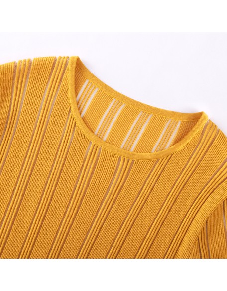Knitwear manufacturers custom summer orange crew neck cutout elegant casual short sweater dresses for women knit women's dresses