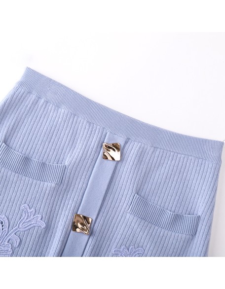 Knitwear manufacturers custom summer high waist mini jacquard rib elegant casual skirts for women stylish knitted women's skirts