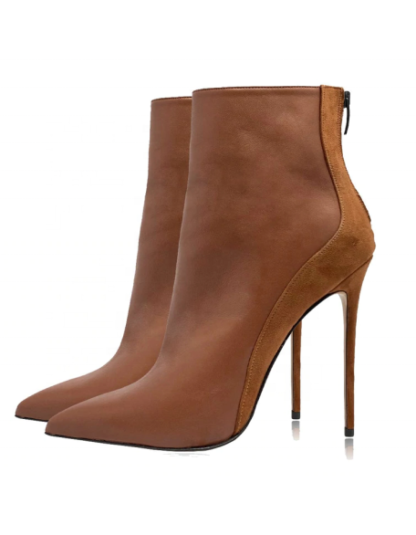 Suede genuine leather with snake skin ladies boots heels women's ankle boots shoes think heels with pointy toe wholesaler