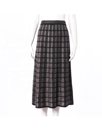 Knitwear Knit Long Skirt Manufacturer Custom New Design High Waist Stretch Check Women Computer Knit Check Pattern Adults Casual