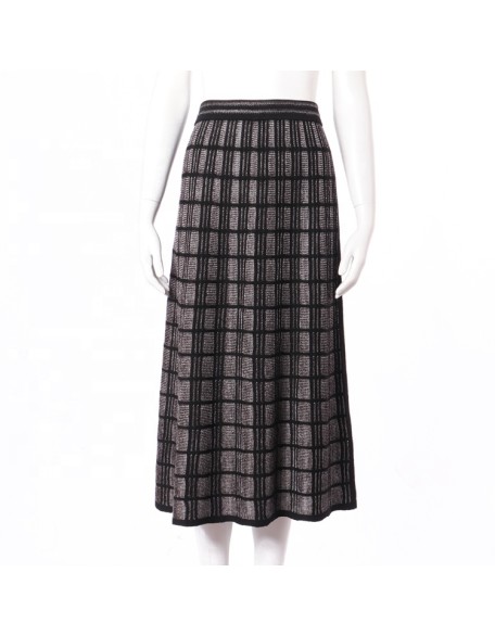 Knitwear Knit Long Skirt Manufacturer Custom New Design High Waist Stretch Check Women Computer Knit Check Pattern Adults Casual