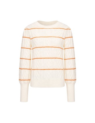 Knitwear manufacturers custom fall winter beige roundneck long sleeve casual woollen sweater for women knit sweater