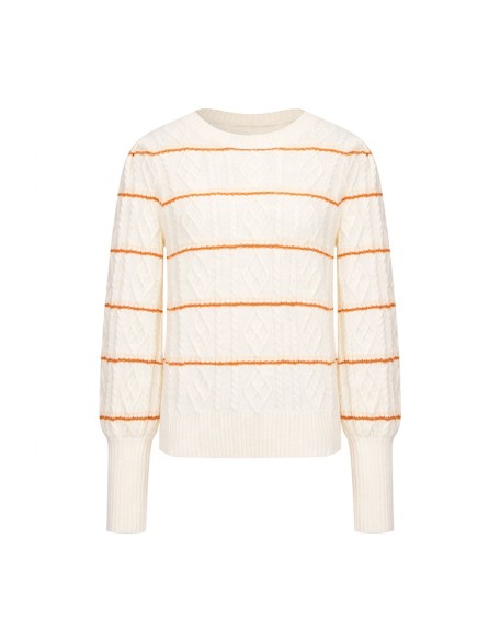 Knitwear manufacturers custom fall winter beige roundneck long sleeve casual woollen sweater for women knit sweater