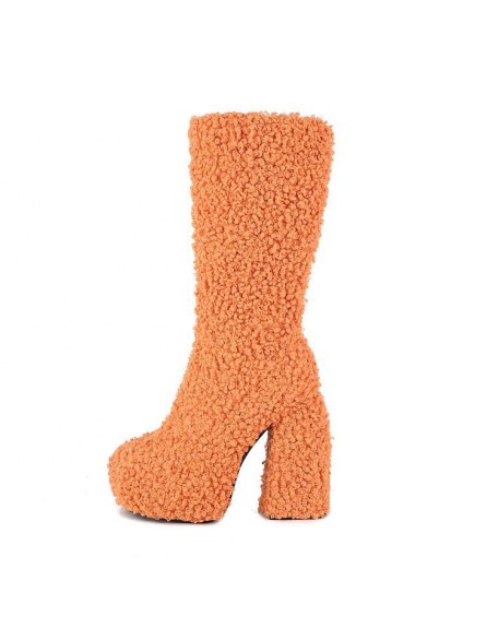 Fur upper boots women fashion block heels winter shoes boots for lady and girls in stock shoes