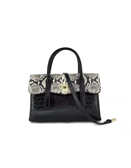 Top Quality Custom Logo Snake Skin Pattern Bag Genuine Cowhide Leather Black Tote bags for Women