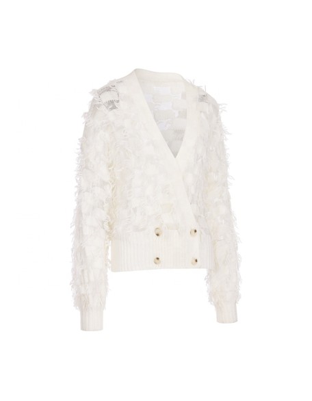 Knitwear manufacturer custom fashion tassels v neck mohair long sleeved women's knitted cardigan sweater