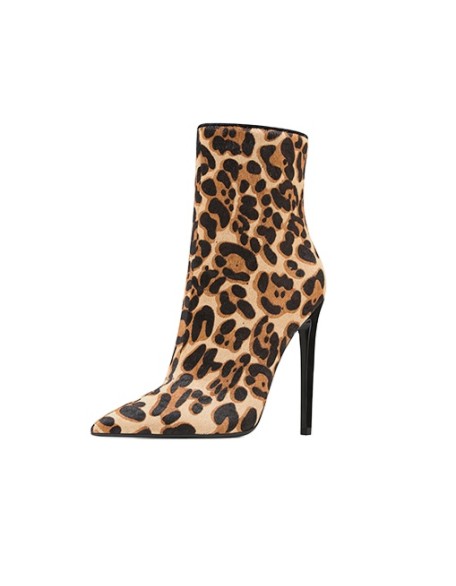 Large size women's boots leopard suede upper pointy toe shape half booties with zip closure thin heels shoes