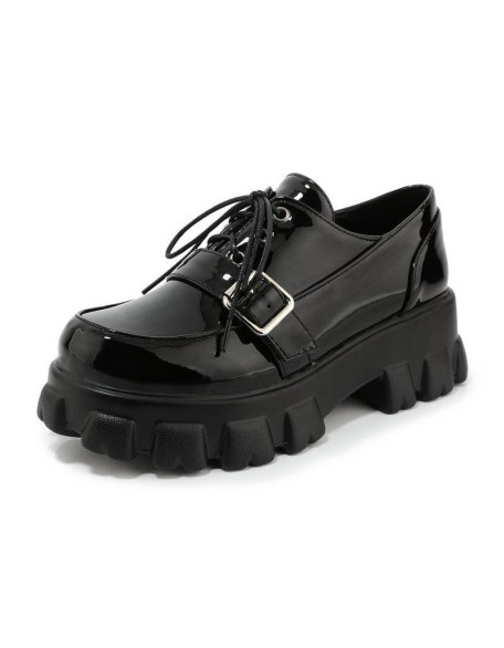 British style mid heels walking style shoes flat college shoes for girls and ladies dress shoes patent PU Footwear