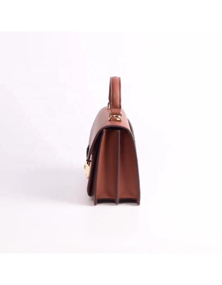 Factory Bulk Supply Cappuccino Top Quality Cowhide  Leather Fashion Shoulder rectangle leather handbags