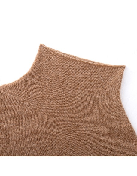 Knitwear manufacturers custom brown turtleneck casual cashmere knitted winter women's pullover sweater tops knit sweater women