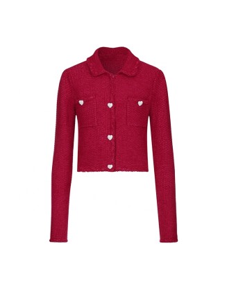 Knitwear manufacturers custom spring 2023 red fashion casual wool blend trendy custom knitted cardigans sweater for women