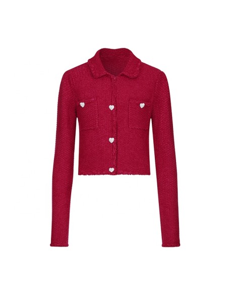 Knitwear manufacturers custom spring 2023 red fashion casual wool blend trendy custom knitted cardigans sweater for women