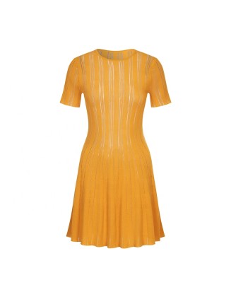 Knitwear manufacturers custom summer orange crew neck cutout elegant casual short sweater dresses for women knit women's dresses