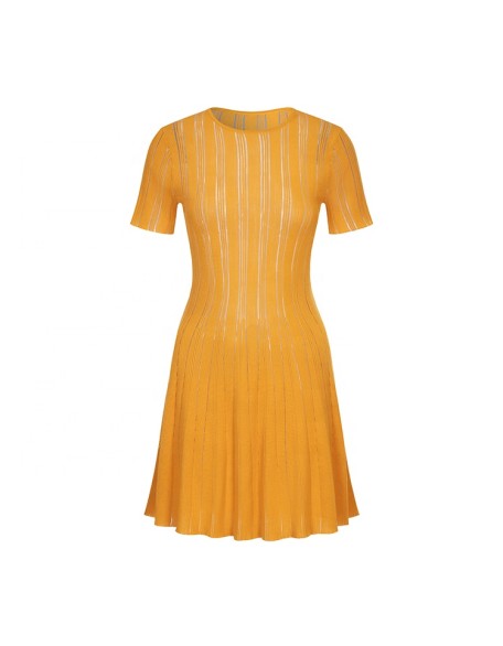 Knitwear manufacturers custom summer orange crew neck cutout elegant casual short sweater dresses for women knit women's dresses