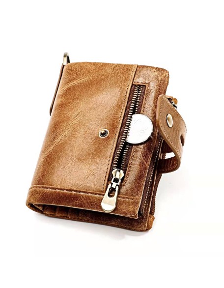 Cappuccino 100% Genuine Leather Male Purses With Zip Coin Pocket customize logo Men Wallet And Card Holder Wallets Leather Men