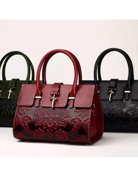 Handbag Fashion Elegant Retro Shoulder Sling Bag Top Handle Bags Genuine Cow Leather for Women Girls Clutch Single Flower CN;GUA