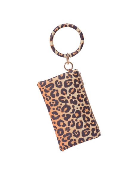 Factory Supply For Handmade Only Leopard Cheetah Large Handcuff Capacity PU Leather Wallet Wristlet Clutch For Women Zipper