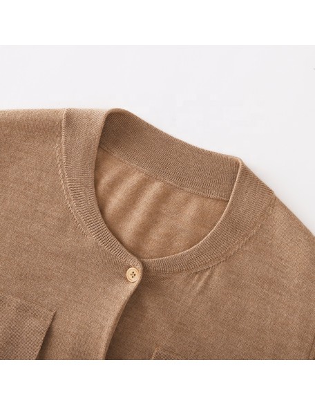 Knitwear manufacturer custom vintage pure color pockets knit jacket cardigan women's sweater