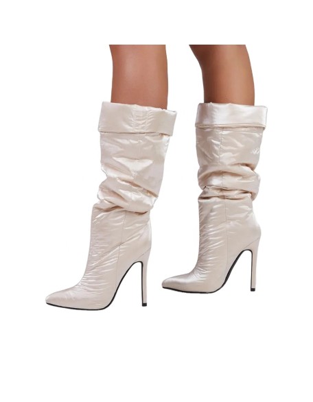 Down cloth upper with soft foam Half boot high heels women's shoes footwear slip on style