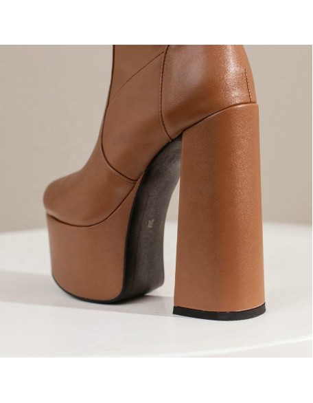 Soft PU material thigh high long boots platform shoes women's boots heels for wholesaler factory price
