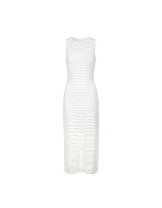 Knitwear manufacturers custom summer white sleeveless elegant casual korean dress women vintage sweater knit women's dresses